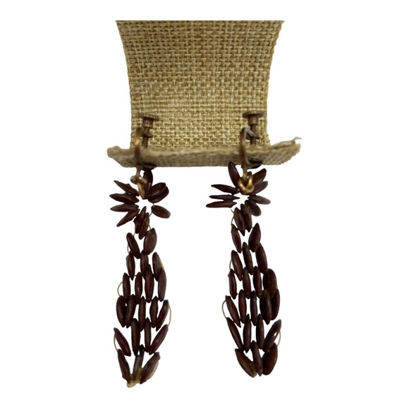 Vintage Handmade Hawaiian KOA Seed Lei Necklace and Matching Earrings Set - Picture 6 of 8